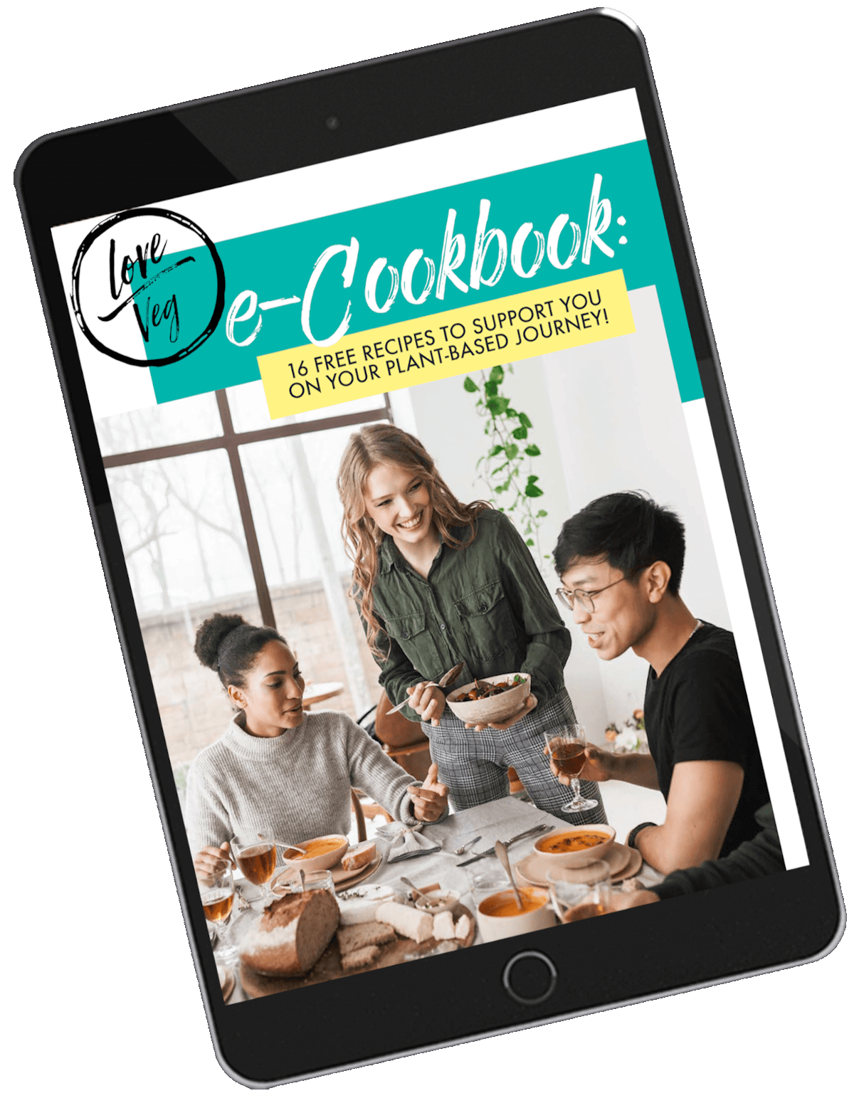 Preview of e-cookbook with vegan recipes on a tablet pc